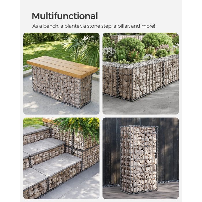 Gavión de piedra de 100 x 50 x 30 cm, acero galvanizado, cesta para macetas, cerca de gavión, jardinera de gavión GGB153 SONGMICS
