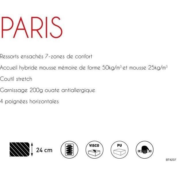 Colchones Urban Collections Paris - Colchones ensacados - 160 x 200 cm - 24 cm - Espuma viscoelástica - Muelles