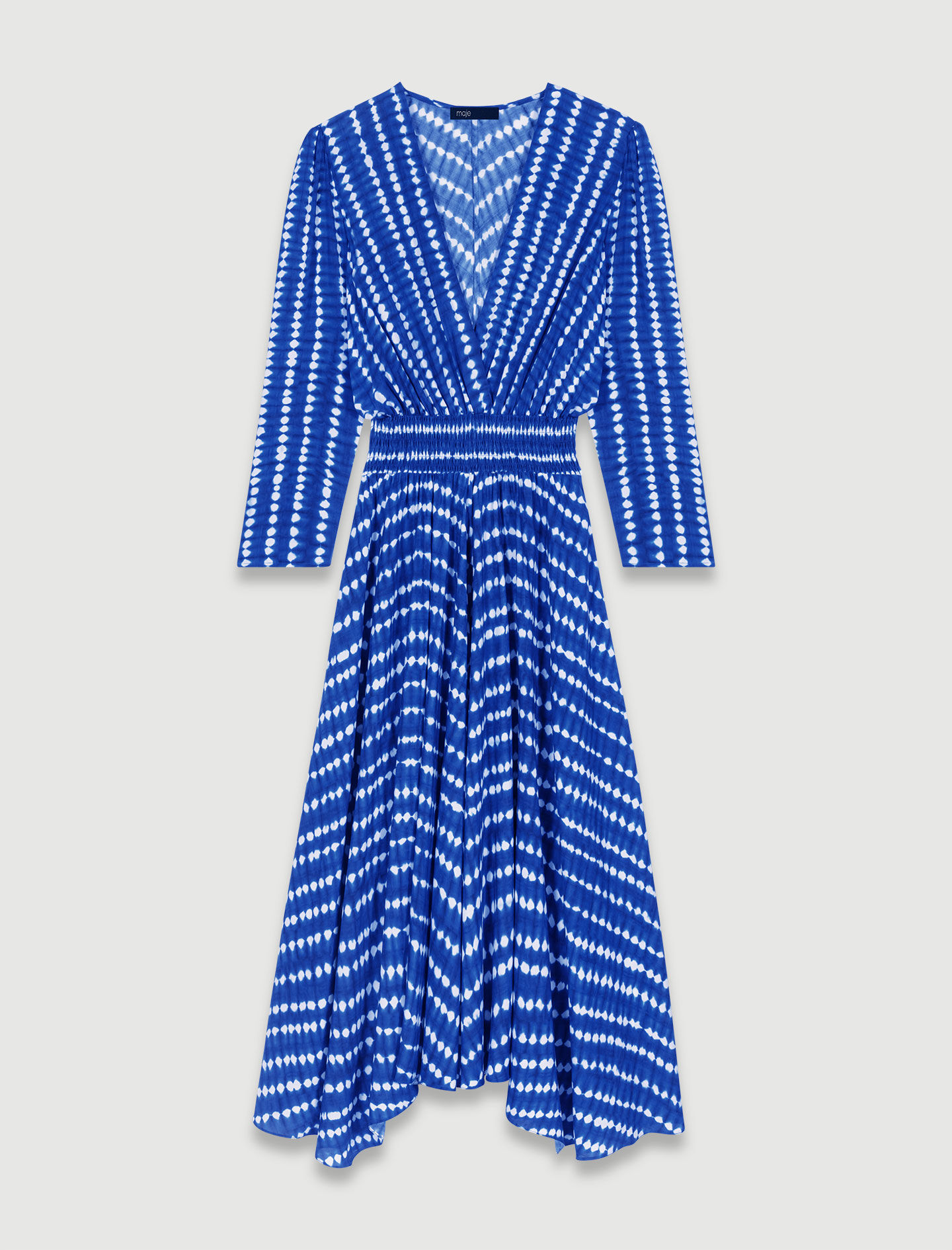 Lange asymmetrische jurk - tie-dye print - blauwe druppel