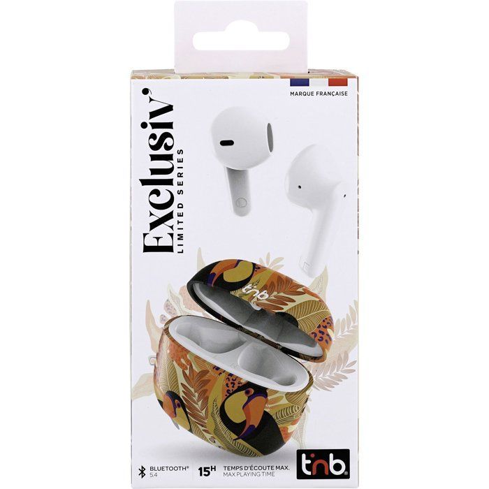Ecouteurs sans fil - T'nb - Exclusiv' - TOUCAN - Boîtier de charge inclus - Bluetooth - Autonomie 12h - Jaune/orange