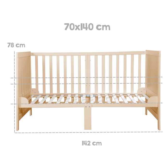 Cuna convertible para bebé - 70 x 140 cm - ROBA - EASY SLEEP - Madera natural