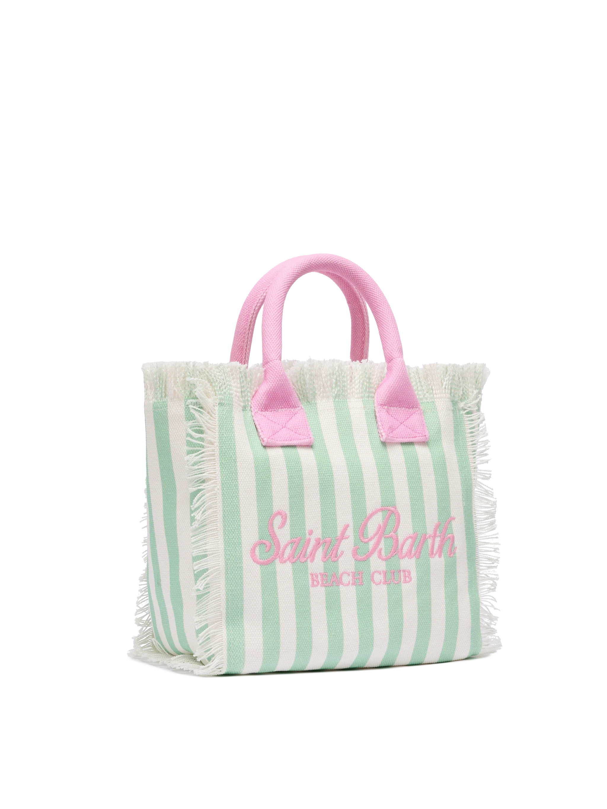 Colette tas van katoenen canvas met groene streepprint.