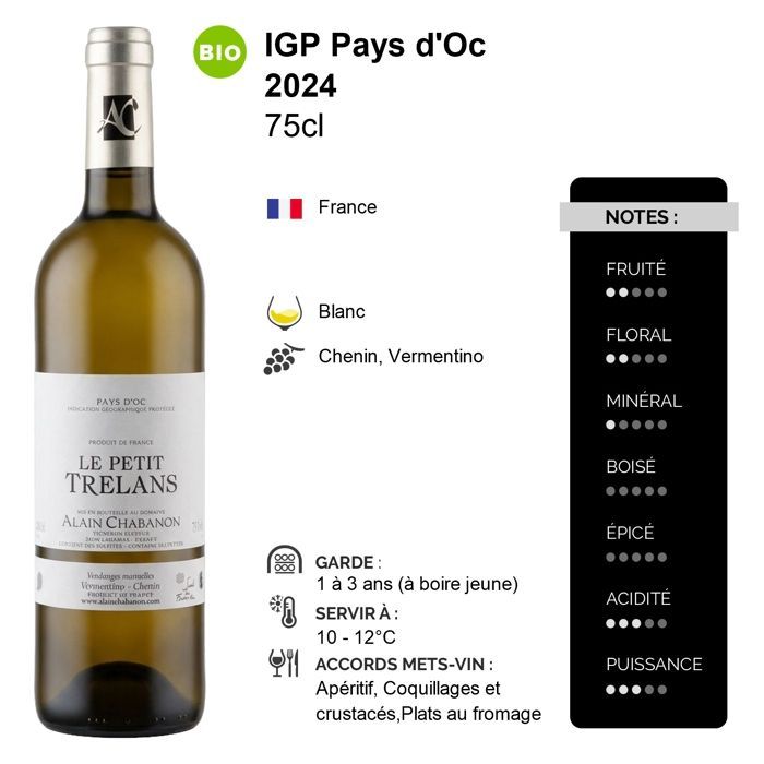 Domaine Alain Chabanon Le Petit Trélans 2024 - Pays d'Oc - White Wine from Languedoc-Roussillon (3 x 75cl) Organic