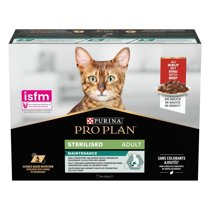 Pâtée pour chat - Purina® PRO PLAN® - Adult STERILISED MAINTENANCE - Boeuf - 10x85g - Aliment complet