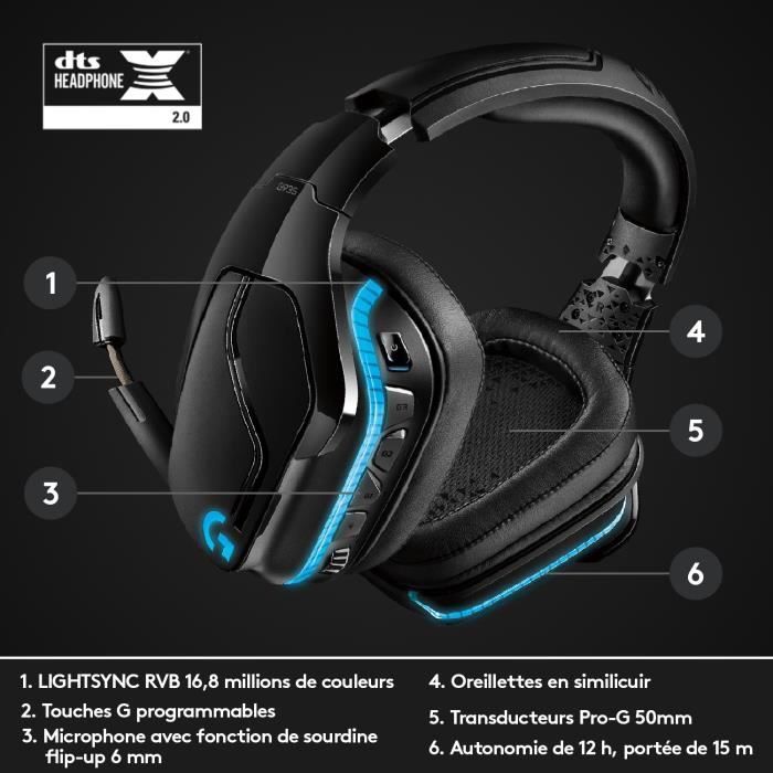 Logitech G trådløst spillhodesett – G935 LIGHTSYNC – 7.1 surroundlyd – mikrofon som kan vippes og slippes – for PC/Mac/PS4/Nintendo Switch – svart