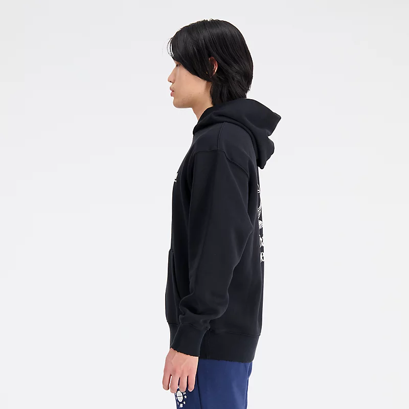Fleece hoodie met basketbalprint voor heren - ZWART