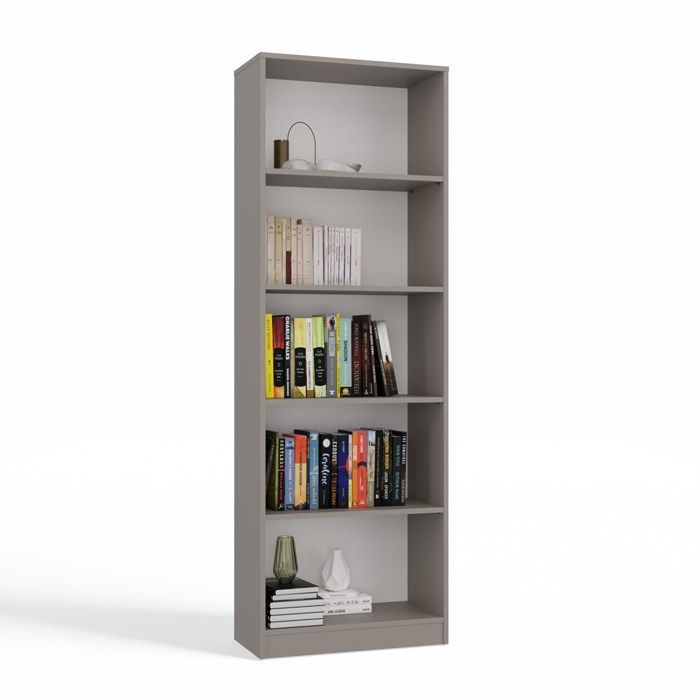 FLORENCIA - Librería de 5 baldas - Dimensiones 182x60x30 cm - Mueble para guardar libros - Gris