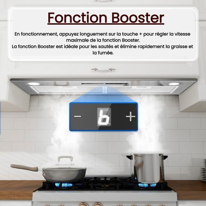 Hotte Asipirante,hotte encastrable,400 m³/h,Fonction Booster, A++,Recyclage avec filtre charbon ,Gestuelle  Tactile,72CM