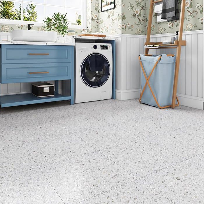 Baldosas adhesivas de PVC Livelynine, terrazo gris claro, baldosas para suelo de cocina, 30x30 cm, suelo de linóleo, 4 baldosas de terrazo gris claro