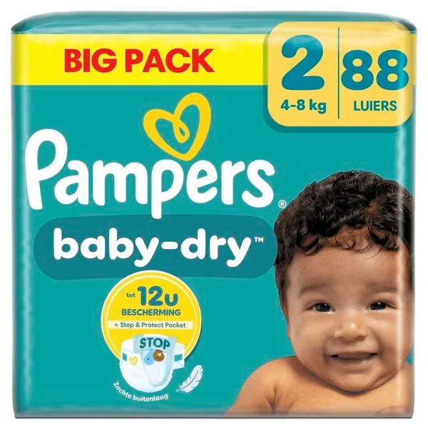 Pampers Baby-Dry autiņbiksītes, 2. izmērs (4-8 kg), 88 gab.