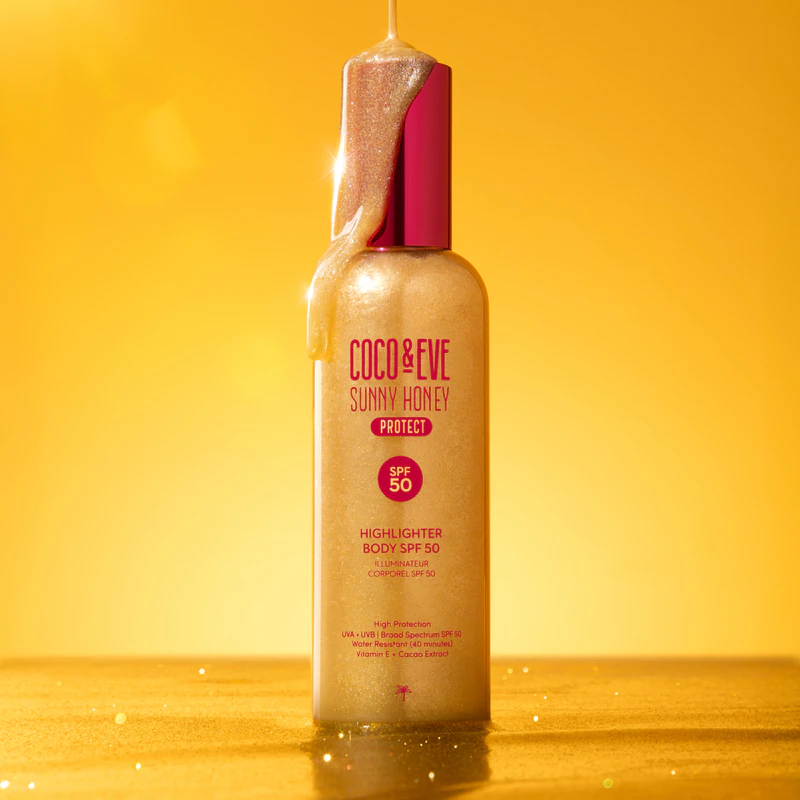 Coco & Eve Sunny Honey Highlighter Body SPF50 beschermend serum met een verhelderend effect