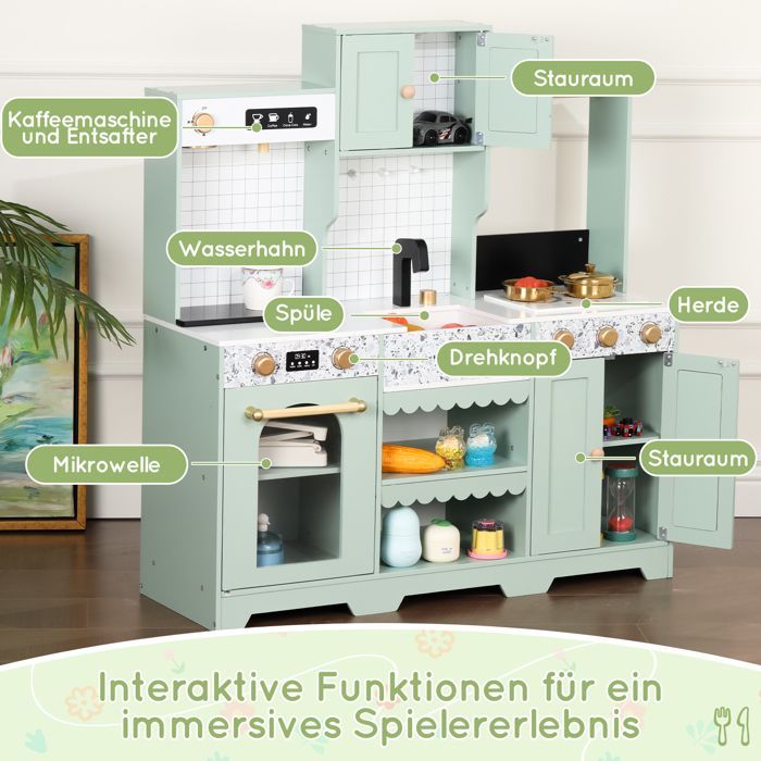 Cuisine Enfant,Cuisine Jouet Multifonctionnelle Équipée d’Accessoires de Cuisine,30x90x98cm
