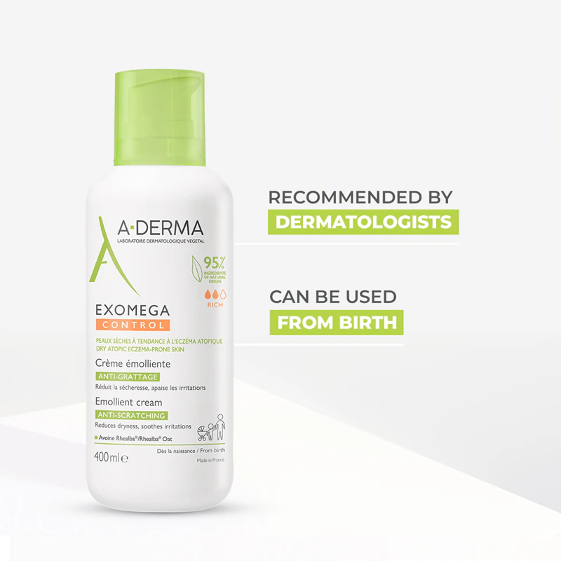 A-Derma Exomega Control Emollient Cream, een bodycrème voor de droge en atopische huid.