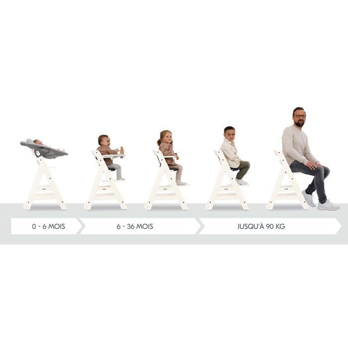 Seggiolone - HAUCK - BETA+ - Regolabile - Da 6 mesi a 90 kg - Legno certificato FSC - Cintura di sicurezza a 5 punti - Ruote - Bianco