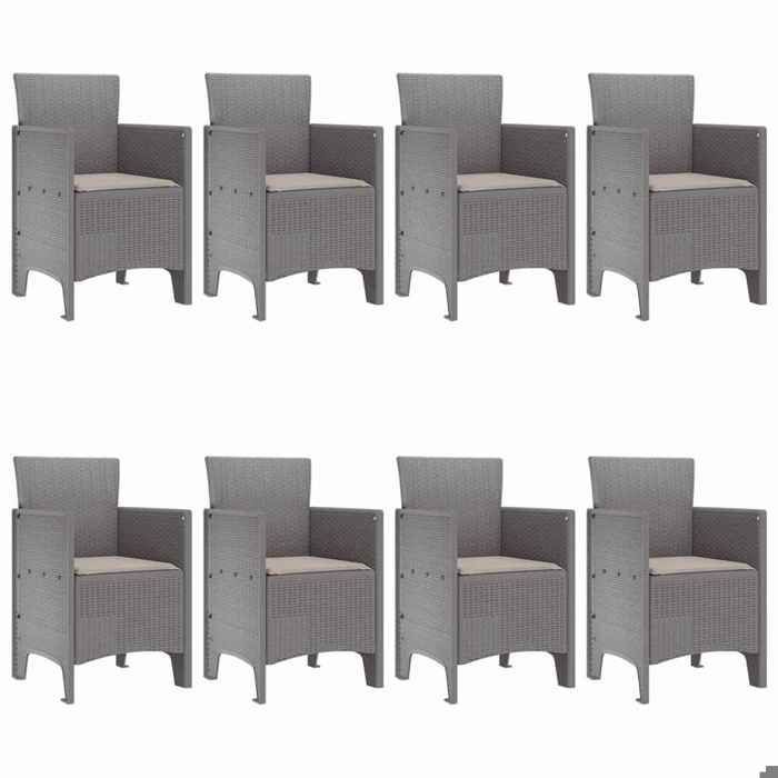 Conjunto de comedor de jardín - BURKE - Gris claro - Poliratán - Acabado mate - Capacidad para 8 personas - 200x100x73 cm