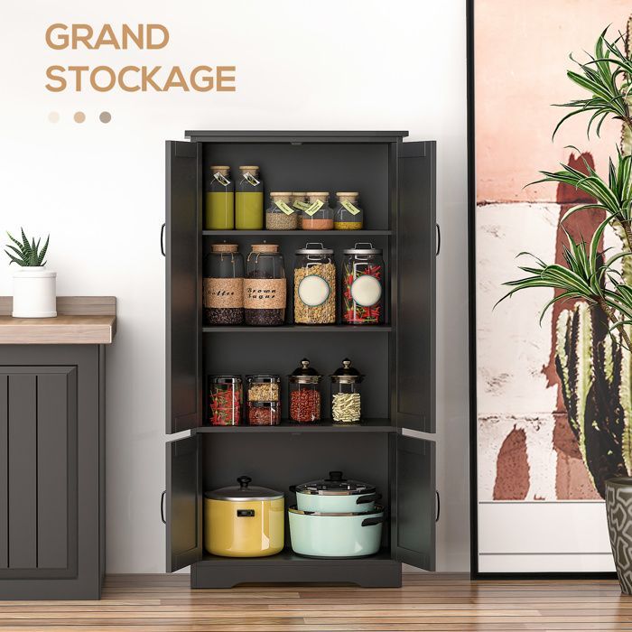 Buffet de cuisine - HOMCOM - contemporain multi-rangements 2 placards 3 étagères mobilier - MDF - 60x30x123cm - noir