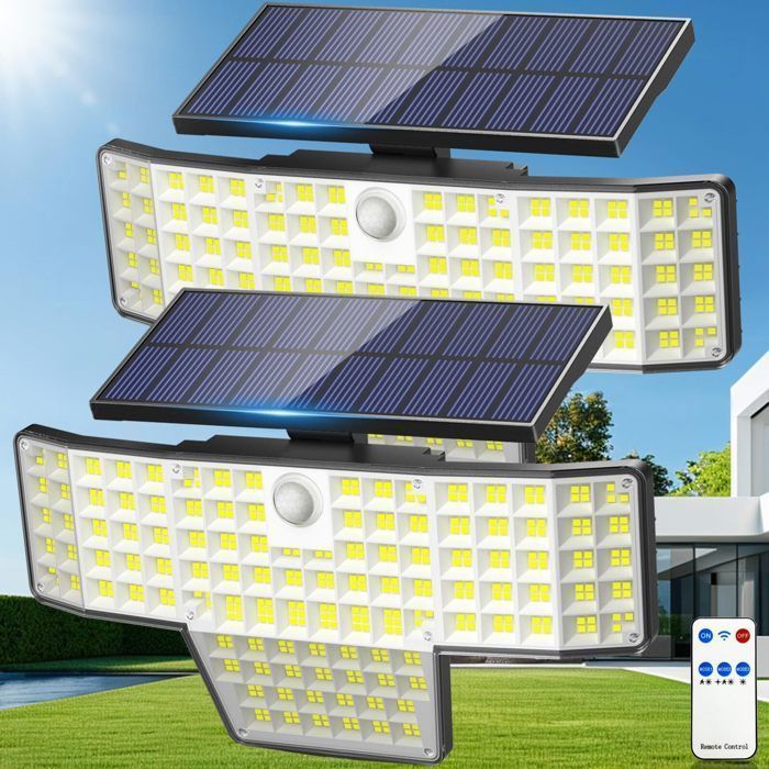 KENLUMO Buitenlamp op zonne-energie, 448 LED-wandspot, 3500 lumen, IP65 waterdicht, met bewegingssensor - 2-pack