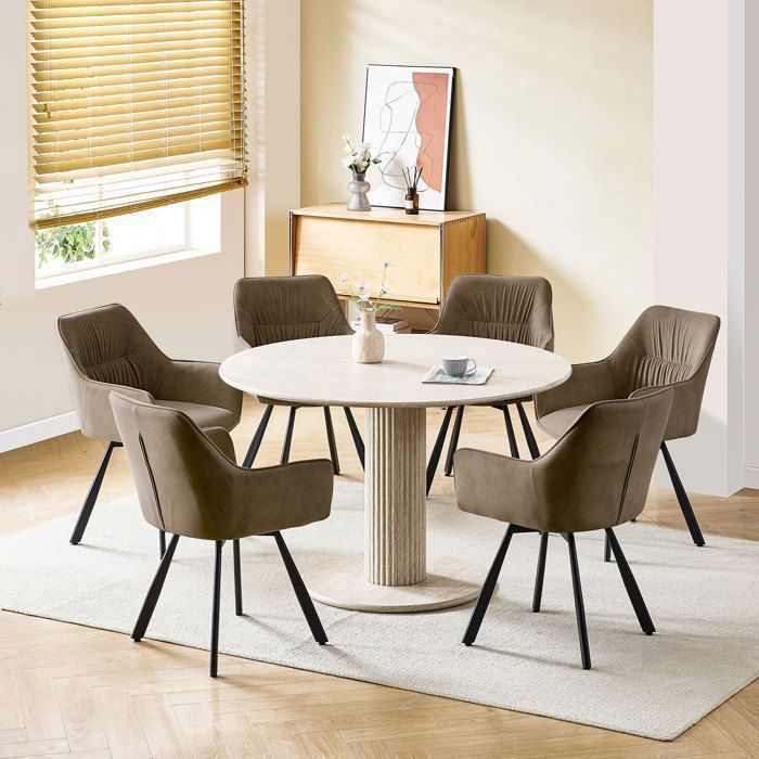 WAFTING Lot de 6 Chaises de Salle à Manger Pivotantes avec Accoudoirs, Rotation à 360°, Chaises de Cuisine en Velours, Marron