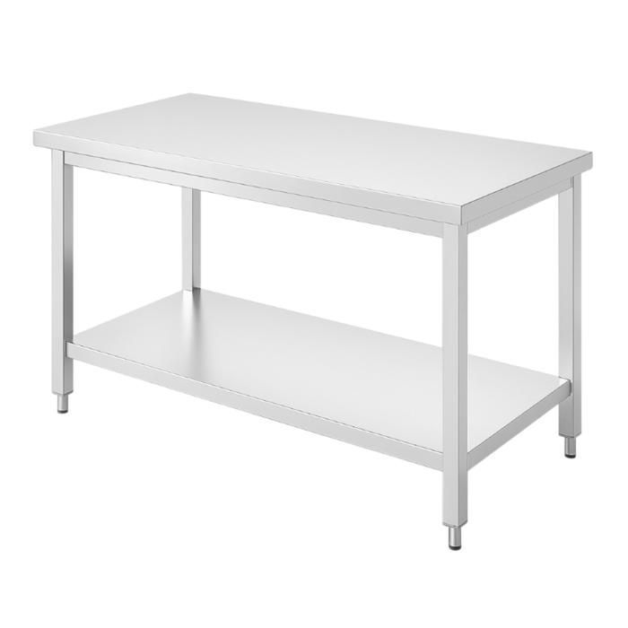 Table inox professionnelle centrale 1500 x 700 mm - acier inox AISI201 - étagère inférieure - pour cuisine pro