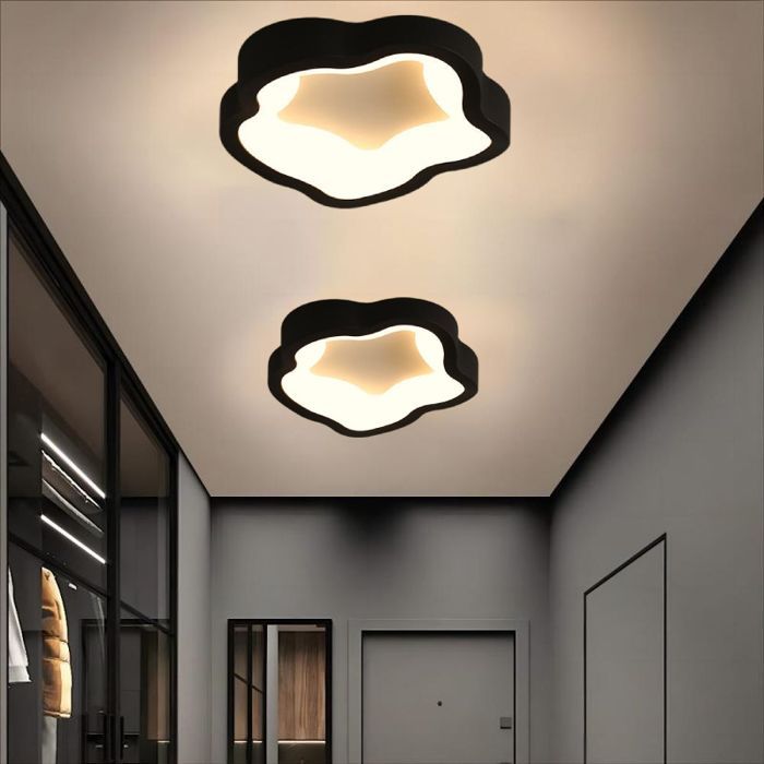 WOTTES  Plafonnier LED Moderne Noir - 14W Blanc Chaud Luminaire Fleur Lampe de Plafond pour Couloir Salle de bain - 1pcs Dia 23cm