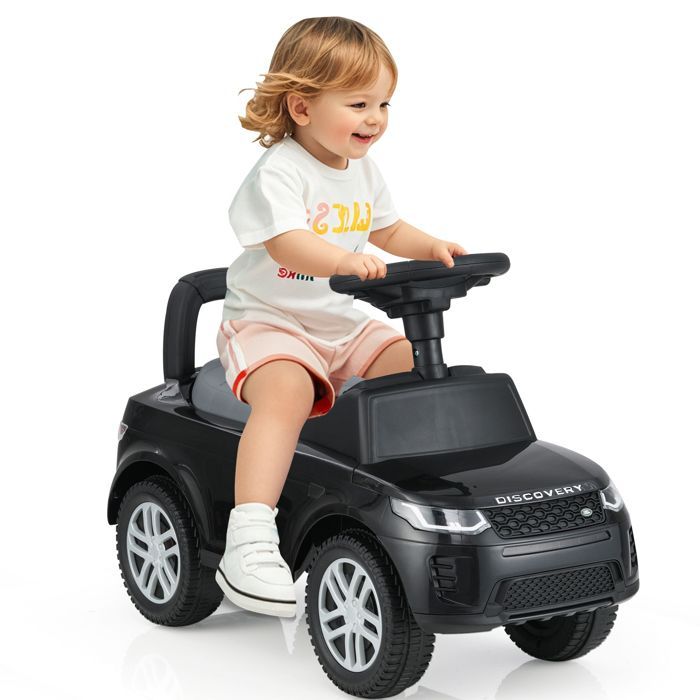 COSTWAY Land Rover Porteur Enfants avec Volant, Klaxon, Bruit de Moteur, Rangement sous le Siège, pour 12 à 36 Mois, 25 kg, Noir