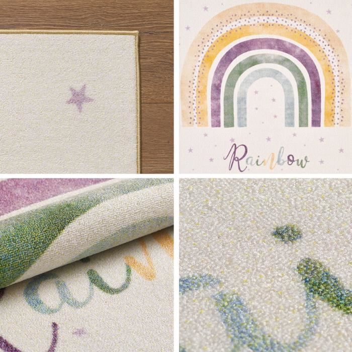 Tapis de chambre d'enfant - SIMPEX - Design arc-en-ciel - Lavable - Crème - Mixte