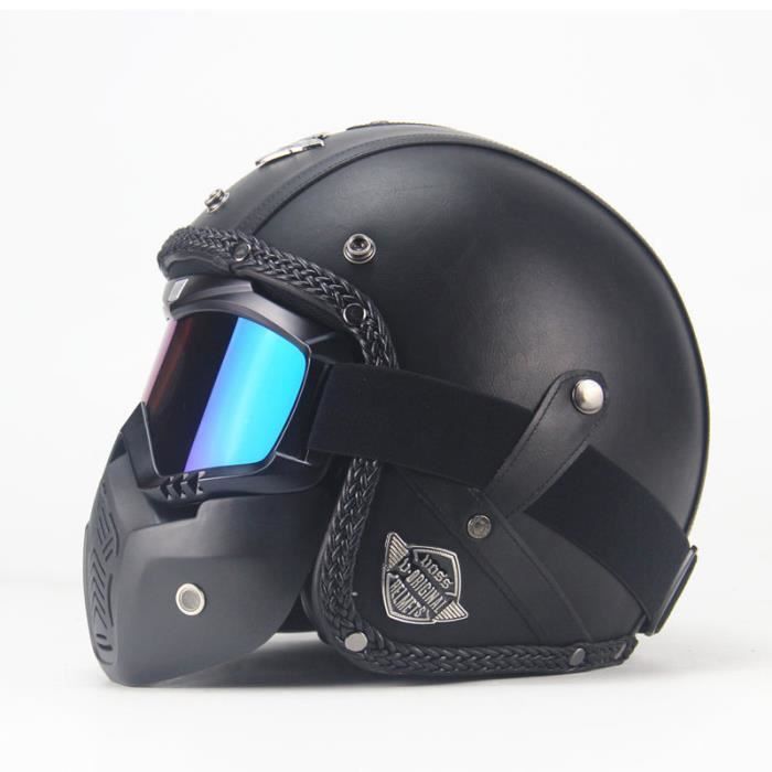 Casco de motocicleta, Casco vintage, Casco Harley, Gafas vintage, Casco de motocicleta, Personalidad, Cuatro estaciones, Moda, Seguridad - Negro