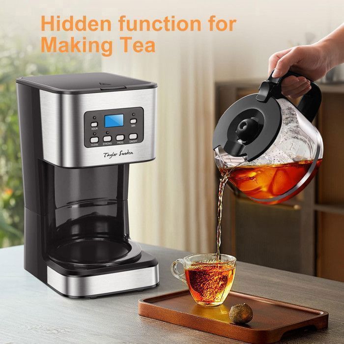 Taylor Swoden Darcy - Cafetière 0% BPA. 950W, 1,5L. Programmable 24h, maintien au chaud 40min. Option café fort. Auto-nettoyante.