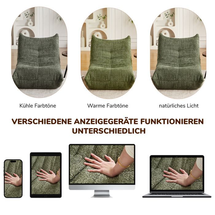 Sitzsack im Togo-Stil mit Memory-Schaum, schlichtes Sofa für Wohnzimmer, Schlafzimmer und Büro – 94 x 101 x 71 cm, Grün