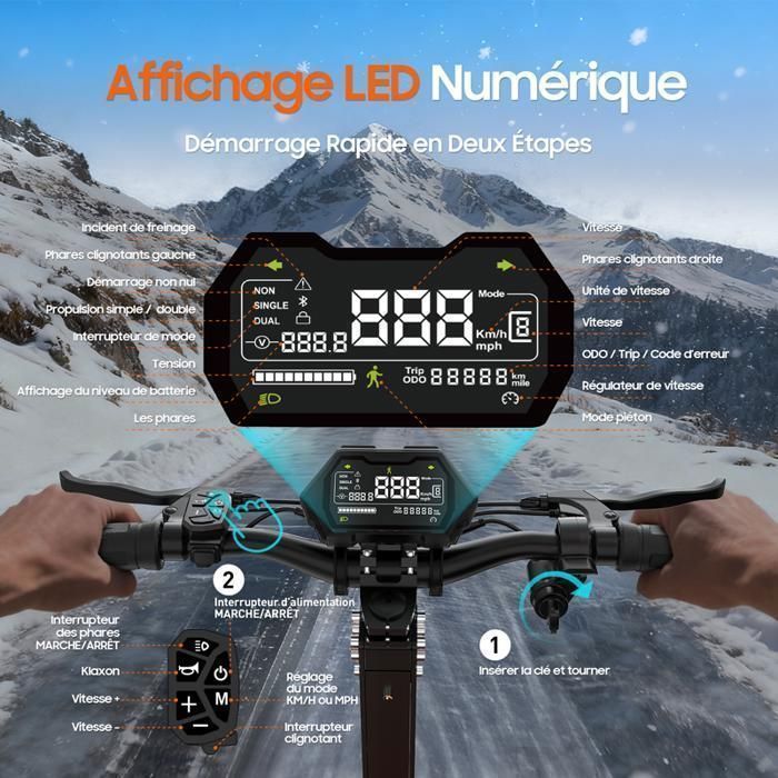 Trottinette Electrique TUNO NT5Ultra Avec APP 1500W*2 Vitesse Max. 70km/h Autonomie 65-75km 52V20.8Ah Pneus 11'' 4 Modes