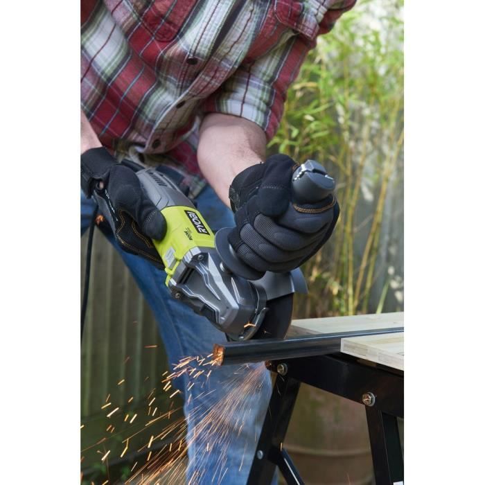 RYOBI - Amoladora angular de 800 W, 125 mm de diámetro - 12.000 RPM + Bolsa, disco de diamante de 125 mm y llave de servicio - RAG800-125SD1