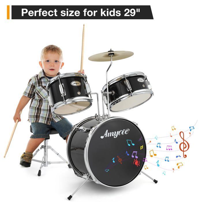 Batería acústica infantil - LUNSY - 3 piezas - Bombo de 14 pulgadas - AD-150 - Construcción de madera y metal