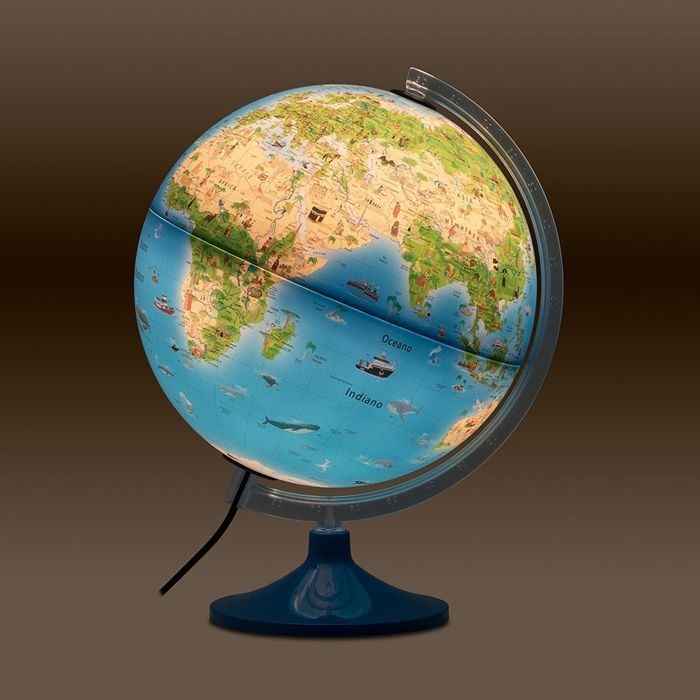 Tecnodidattica – Atmosphere Family Massieve Wereldbol voor Kinderen | Verlicht | Geïllustreerde Kaart | 30 cm Diameter – Tekst