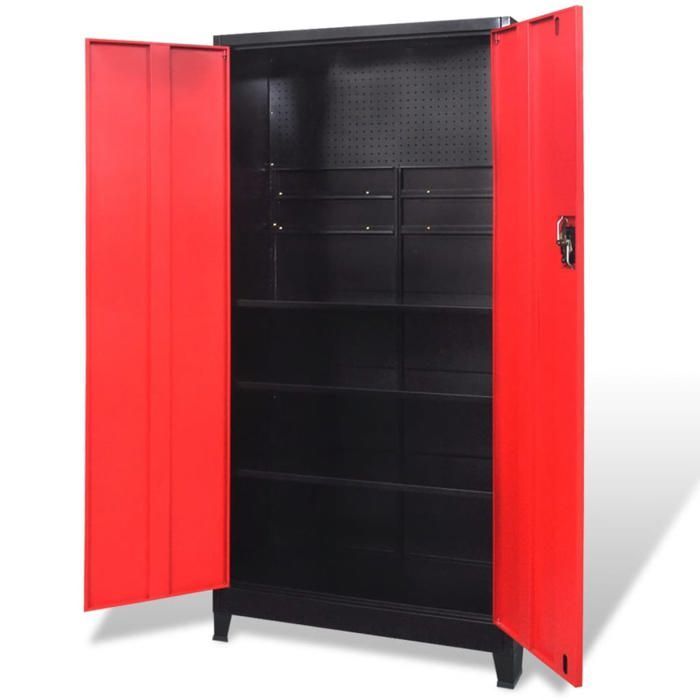 Gereedschapskast - vidaXL - 2 deuren - Staal - Zwart en rood - 90x40x180 cm