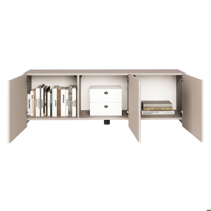 Mueble bajo para TV con 3 puertas y frentes de listones ranurados – SUNDS – 150 cm – beige cachemir
