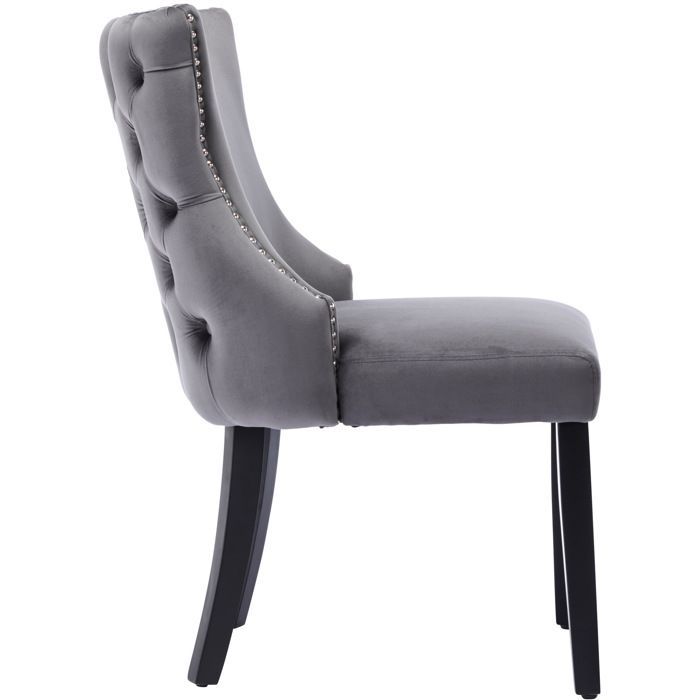 Lot de 6 Chaises de Salle à Manger - Pieds en bois massif-Chaise de Salon en Velours pour Bureau Cuisine Bar Réunion Hôtel ,Gris
