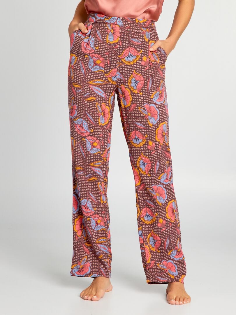 Pantalón de pijama holgado estampado - MARRÓN