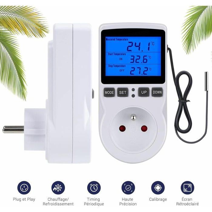 Digitales Thermostat für Terrarien – Integrierte Sonde – Hintergrundbeleuchtetes LCD-Display – Präzise Temperaturregelung