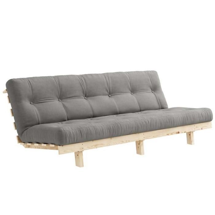 Banquette convertible futon LEAN bois de pin coloris gris 130x200 cm