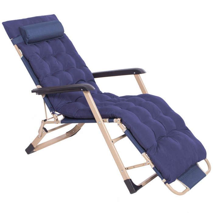 Chaise longue - Springos® - Dobrável - Almofada reversível - Encosto de cabeça removível - Apoio para os pés ajustável