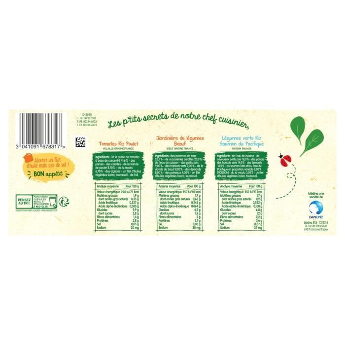 Omogeneizzati BLEDINA - Dai 6 mesi in su - Pollo al pomodoro e riso, Manzo alle verdure, Salmone al riso e verdure - 8 vasetti da 200 g