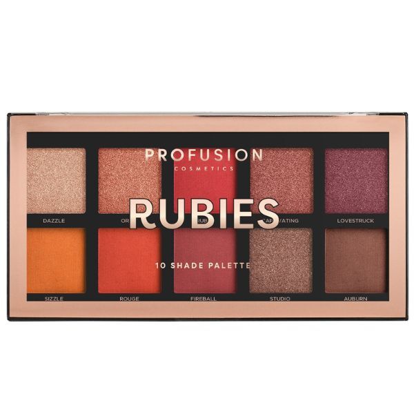 Profusion Cosmetics Rubies - Paletă de farduri de pleoape cu 10 nuanțe