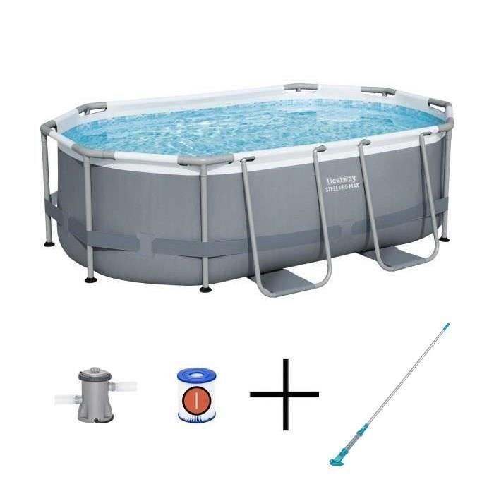 Kit de piscina tubular elevada BESTWAY - Steel Pro MAX™ - 305 x 200 x 84 cm - Ovalada + Aspiradora eléctrica recargable Aquasurge™