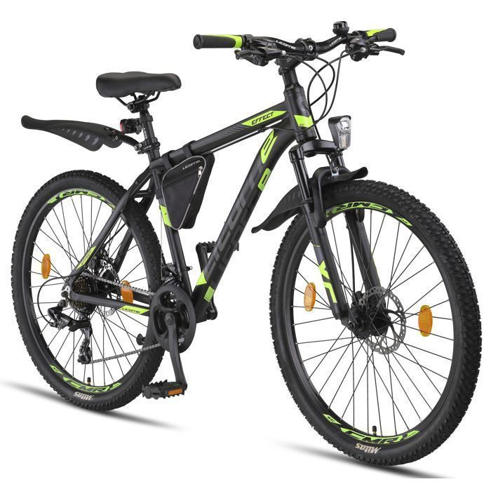 Licorne Bike VTT 26 Pouces Haut de Gamme – Double Frein à Disque, Performance Tout-Terrain, (Noir/Vert Citron 26)