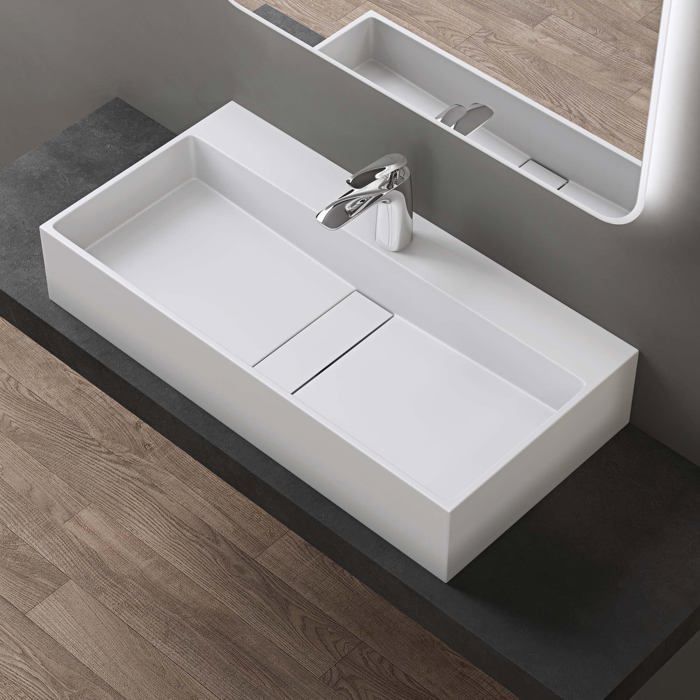Lavabo de encimera doporro, blanco mate, lavabo de baño mural, lavabo rectangular de 80 cm con tapa de desagüe, Colossum6028