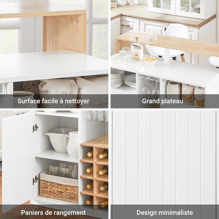 Mueble de cocina tipo isla SoBuy con botellero, 8 compartimentos, 2 puertas, estante para vasos, ideal para buffet, bar, cocina o sala de estar. Color blanco. Medidas: 105 x 60 x 105 cm.