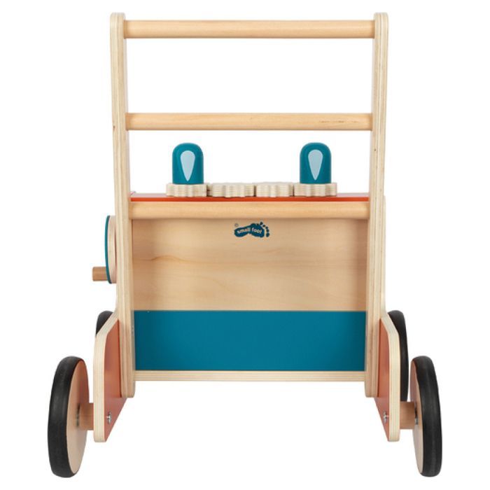 Houten looprek - Small Foot Company - Brandweerlieden - 12 maanden - Vilten mandje - Ingebouwde rem