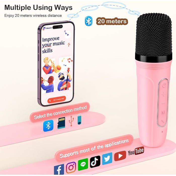 Mini macchina per karaoke con 1 microfono wireless per bambini e adulti, altoparlante karaoke portatile per la comunicazione tra genitori e figli