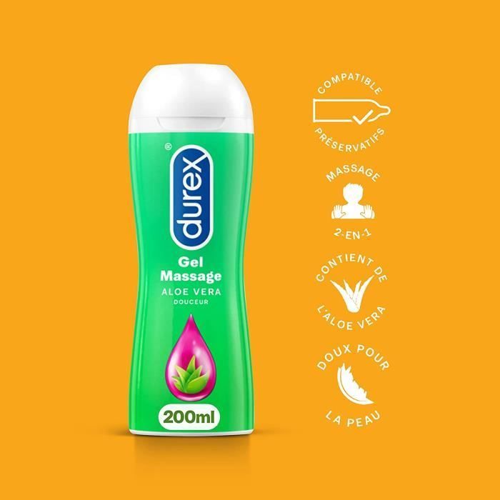 Durex Gel de Massage et Gel Lubrifiant à base d'eau - aux extrait d'Aloe Vera - 200 ml, Lot de 6
