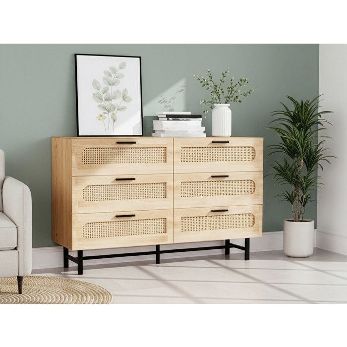 Commode en bois et cannage 